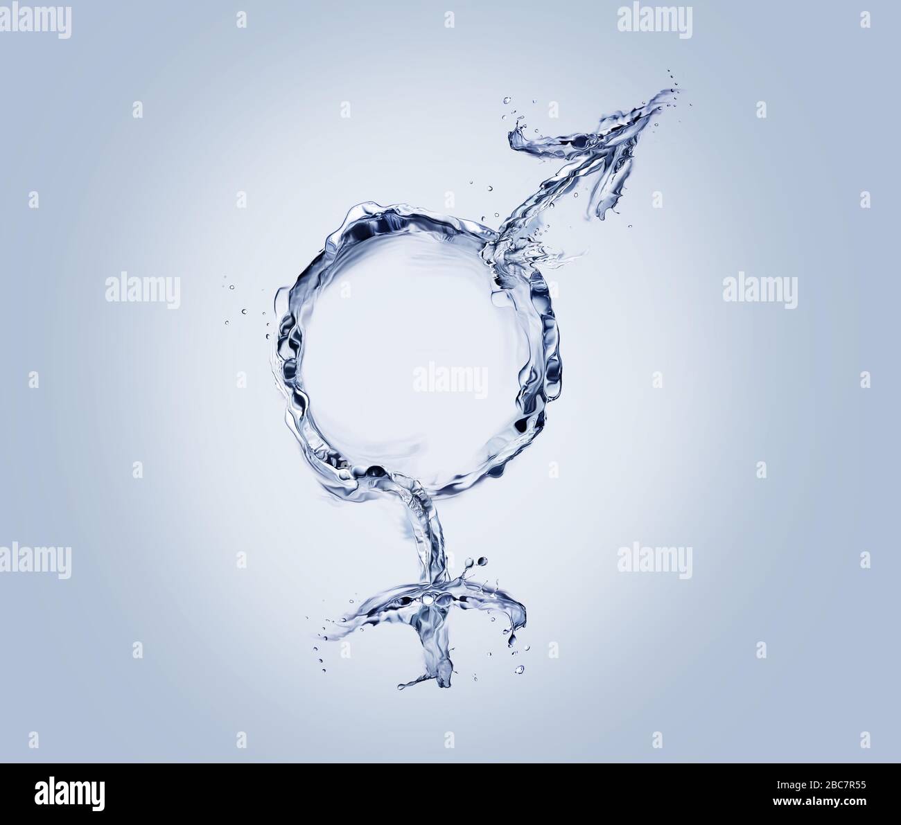 Merged male and female symbols made of water. Stock Photo