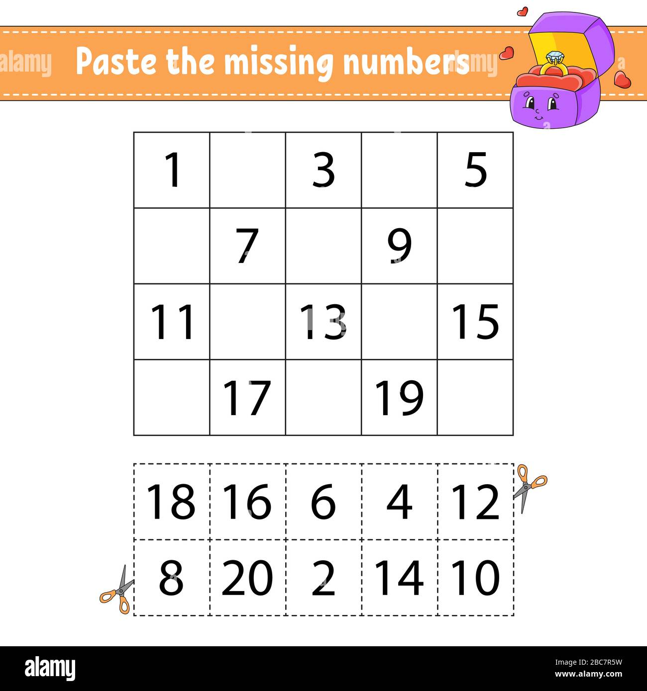 paste the missing numbers 1 20 game for children handwriting practice learning numbers for kids education developing worksheet activity page iso stock vector image art alamy
