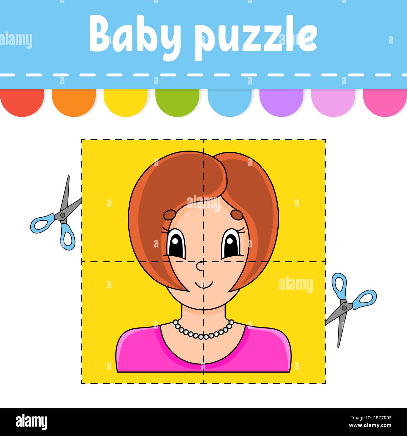Baby puzzle. Easy level. Flash cards. Cut and play. Color activity