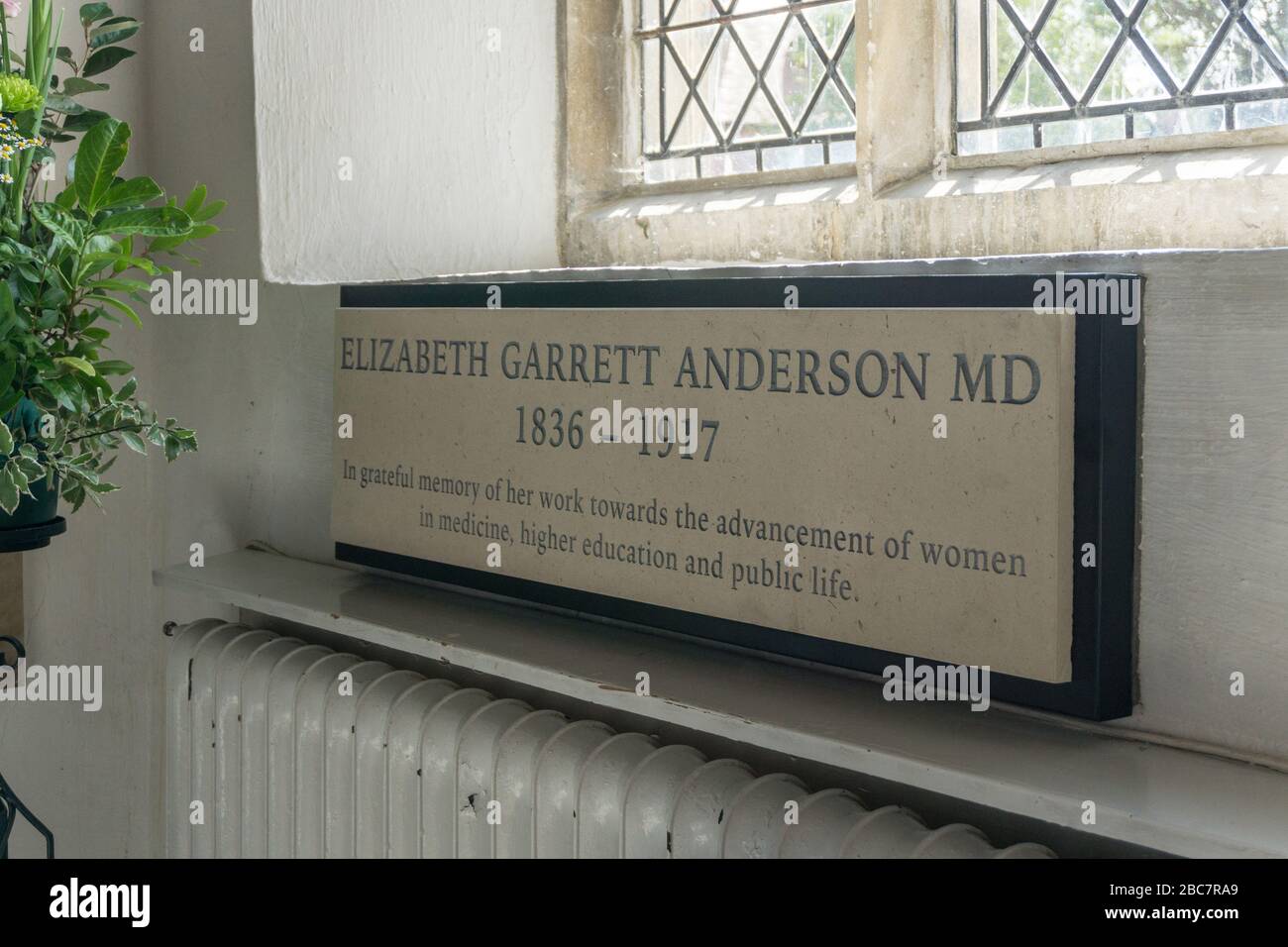 Monument to Elizabeth Garrett Anderson MD, the first woman doctor in England, St Peter and St Pauls, Aldeburgh, UK Stock Photo