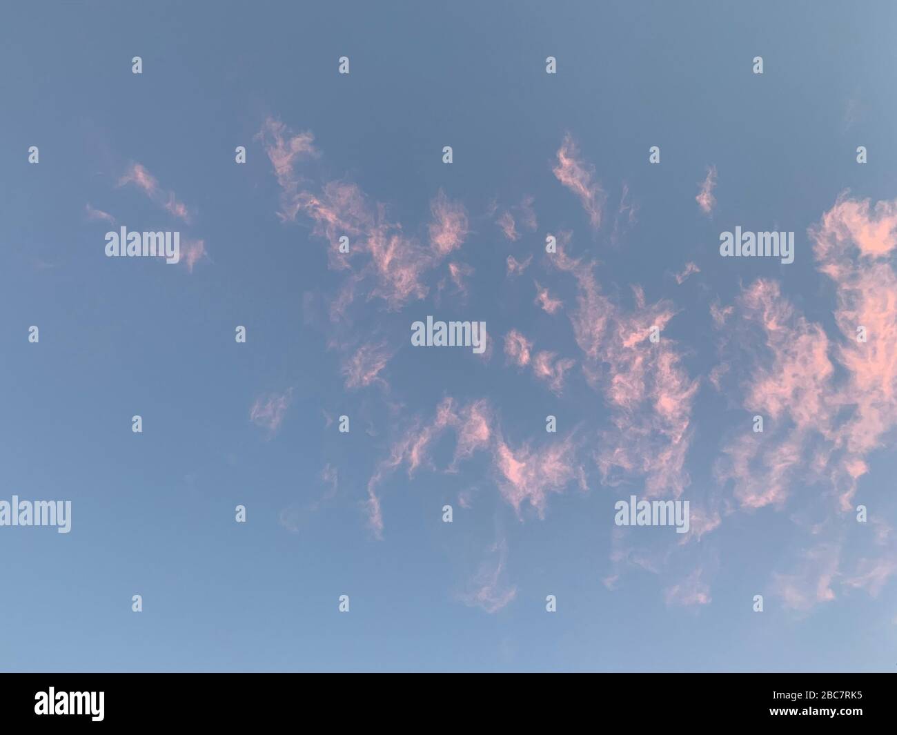 Wispy Pink Clouds Against A Blue Sky Stock Photo