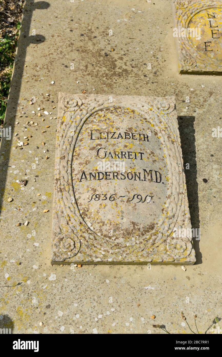 Grave of  Elizabeth Garrett Anderson MD, the first woman doctor in England, St Peter and St Pauls, Aldeburgh, UK Stock Photo