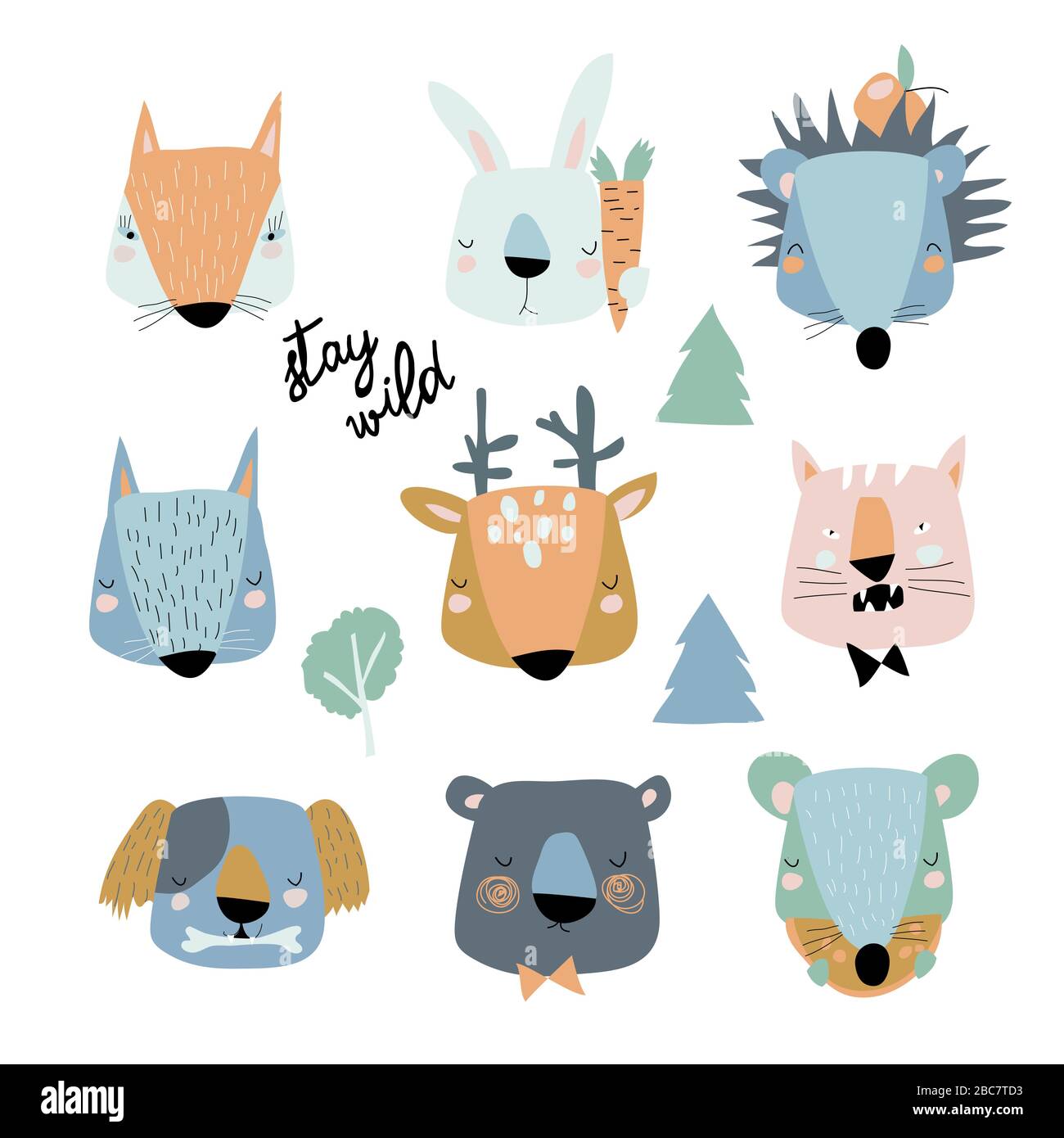 Set of cute animals heads on white background Stock Vector Image & Art ...