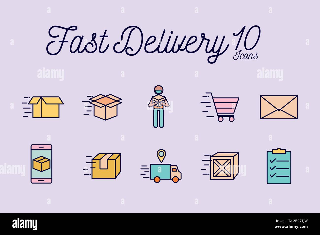 10 Fast delivery line and fill style icon set vector design Stock ...