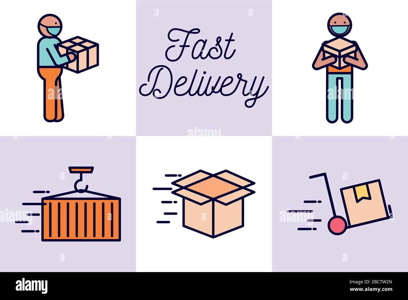 Fast delivery line and fill style icon set vector design Stock Vector