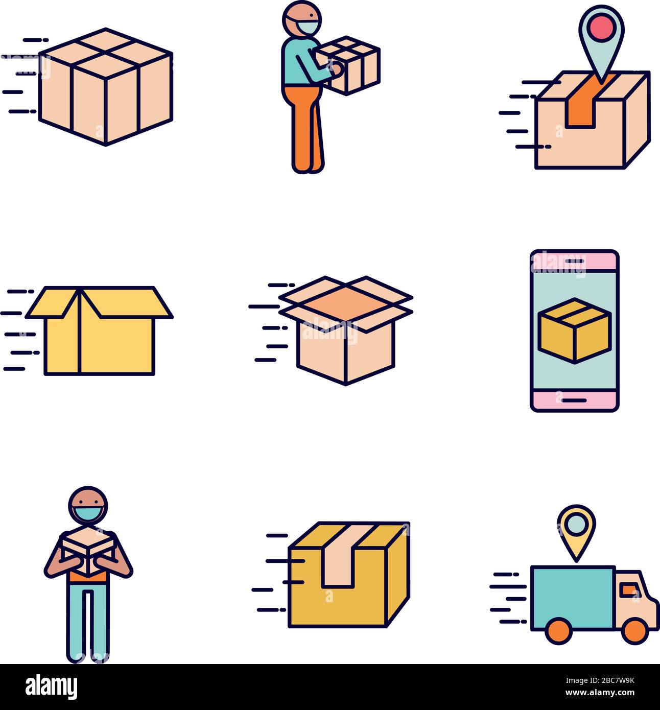 Fast delivery line and fill style icon set vector design Stock Vector