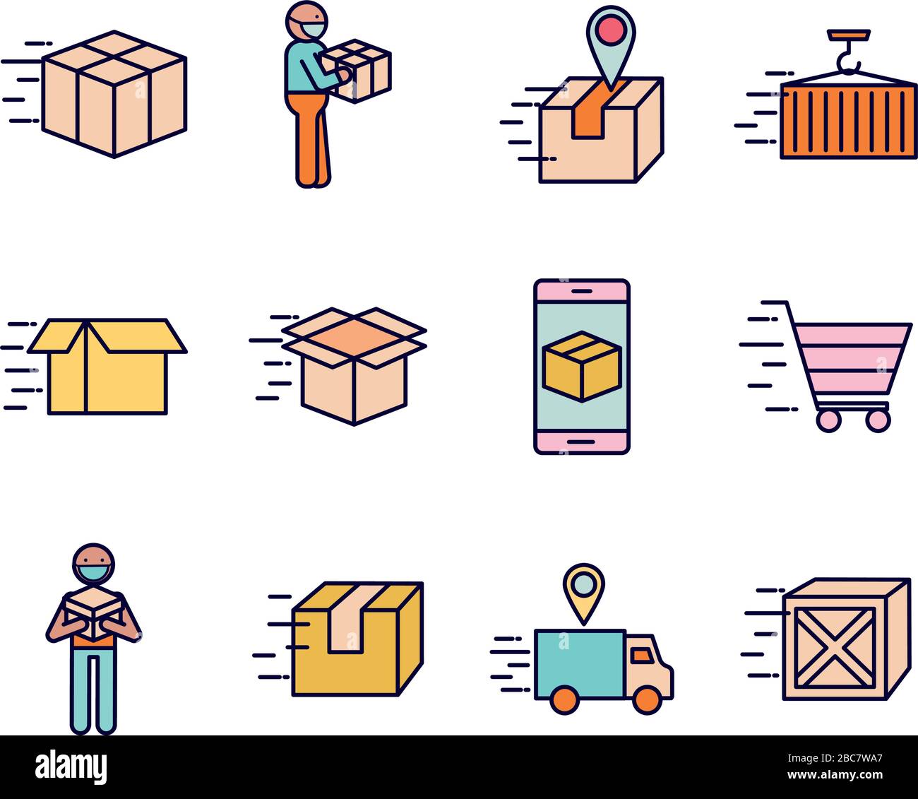 Fast delivery line and fill style icon set vector design Stock Vector