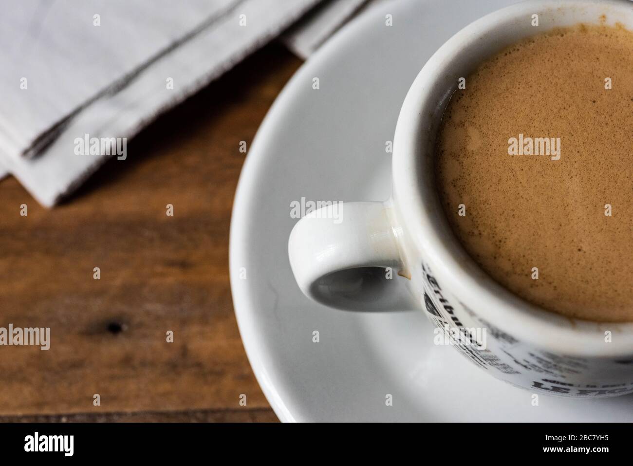 cup of espresso coffee on a wood table Stock Photo