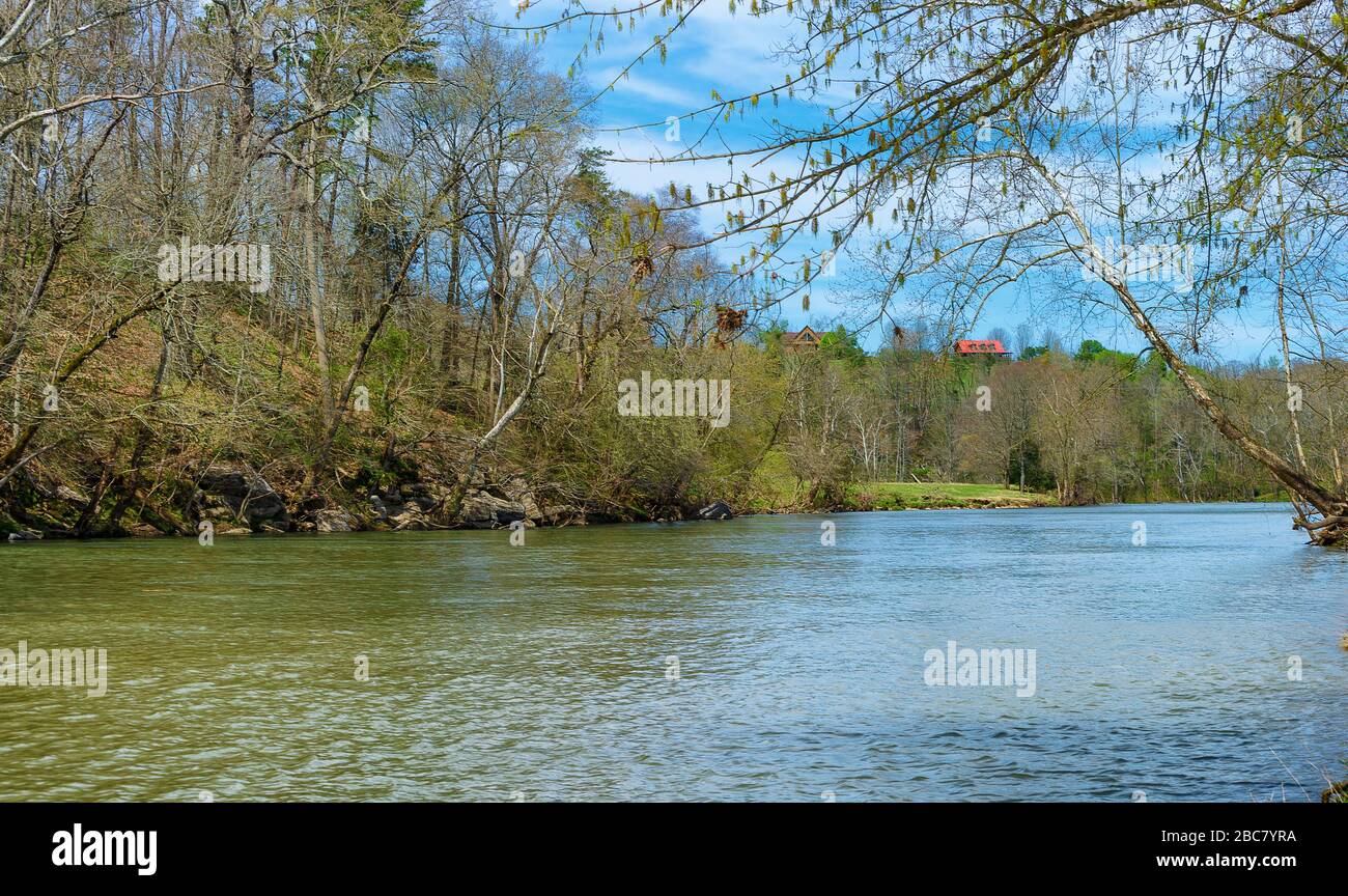 The Nolichucky River runs along with the David Crockett Birthplace