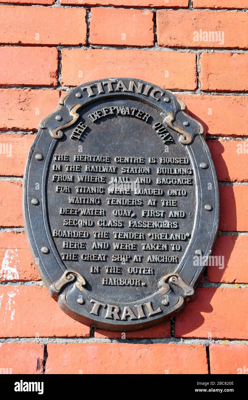 Titanic Trail wll plaque at the Heritage Centre, Cobh. Stock Photo