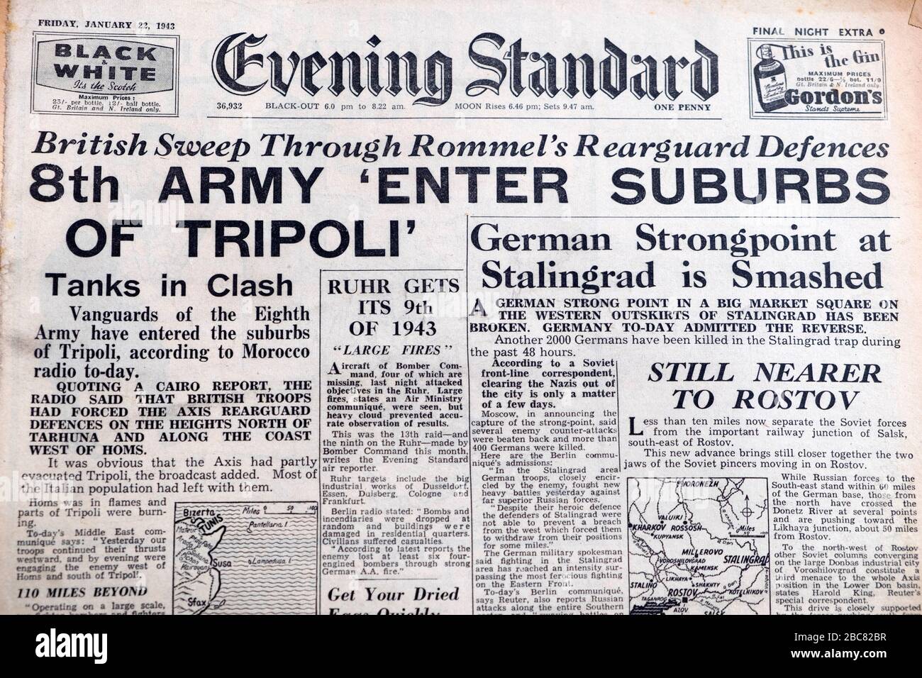 8th Army Enter Suburbs Of Tripoli Evening Standard Wwii British Newspaper Headline On 22 January 1943 In London England Uk Stock Photo Alamy