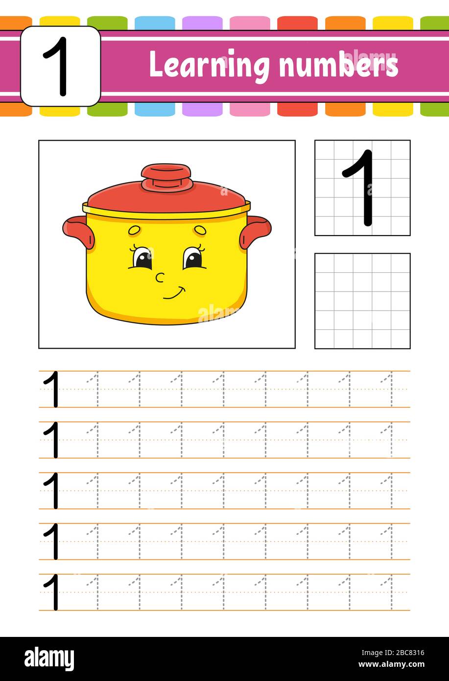 number 1 trace and write handwriting practice learning numbers for kids education developing worksheet activity page isolated vector illustratio stock vector image art alamy
