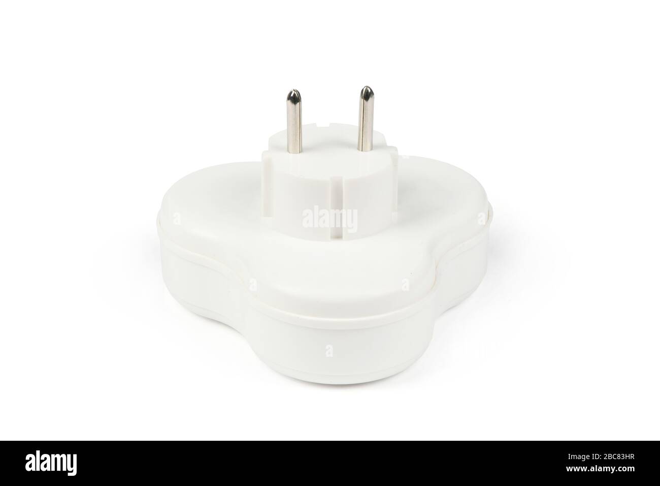 Plastic electrical tee connector with three sockets on a white background. High resolution photo. Full depth of field. Stock Photo