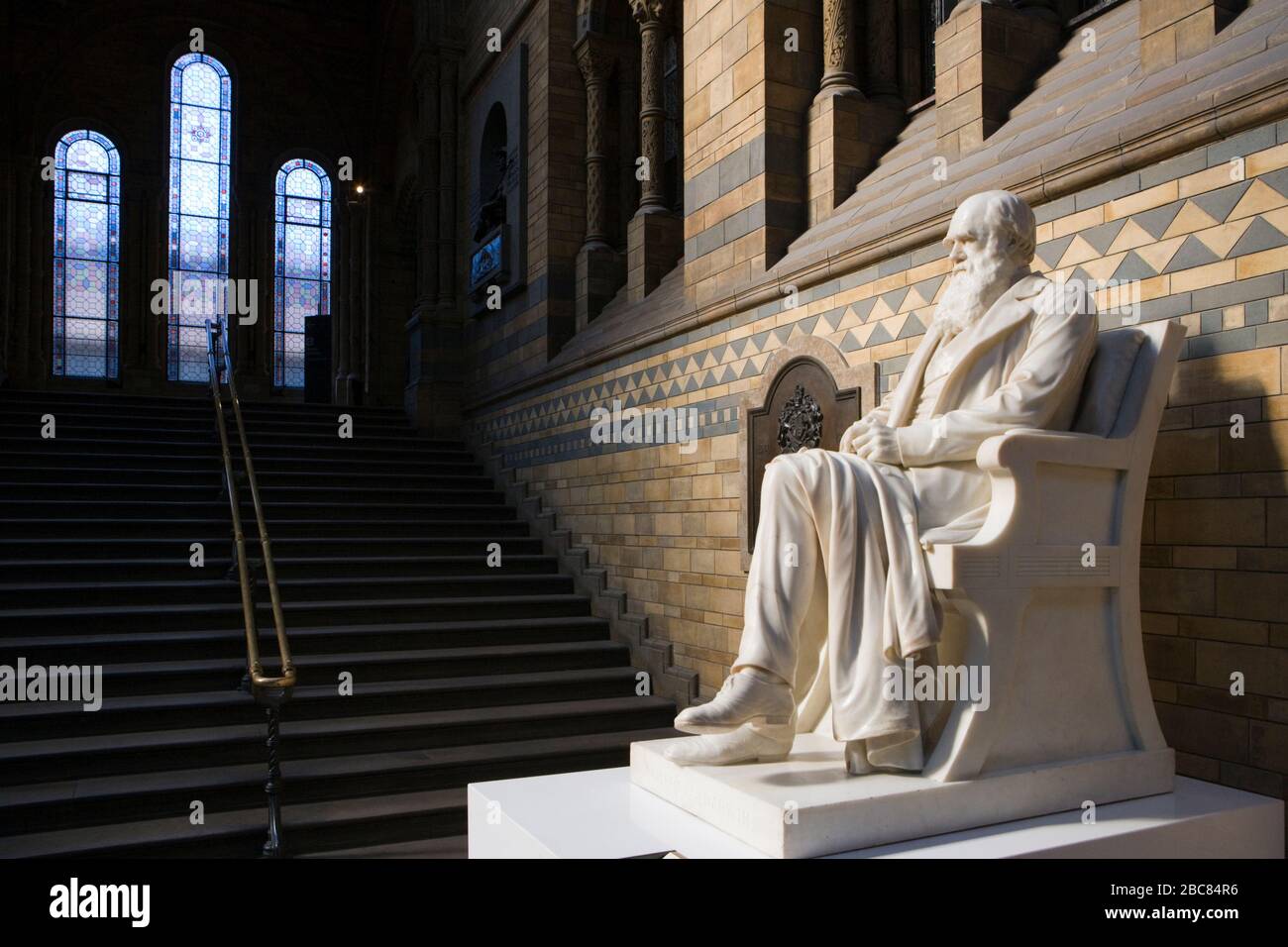 Statue of Charles Darwin in Natural History Museum, London, UK Stock Photo