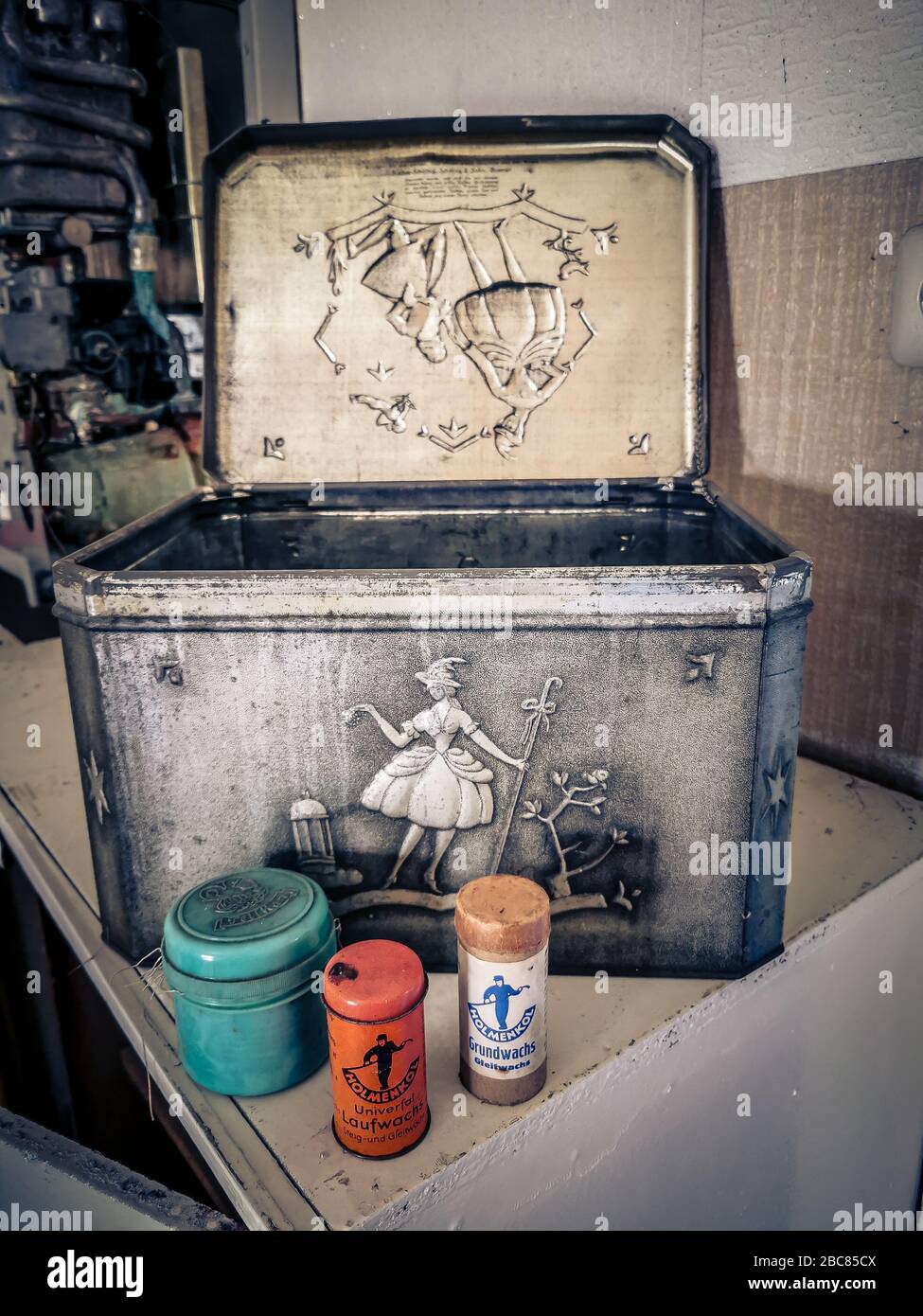 abandoned dental office, lost place, old metal box Stock Photo