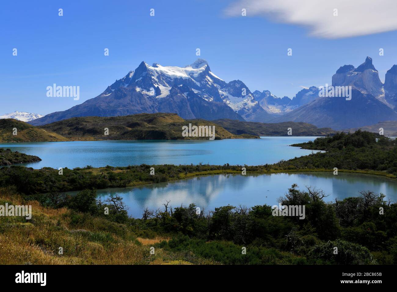 Summer view of Lago Pehoe, Torres de Paine, Magallanes region, Patagonia, Chile, South America Stock Photo