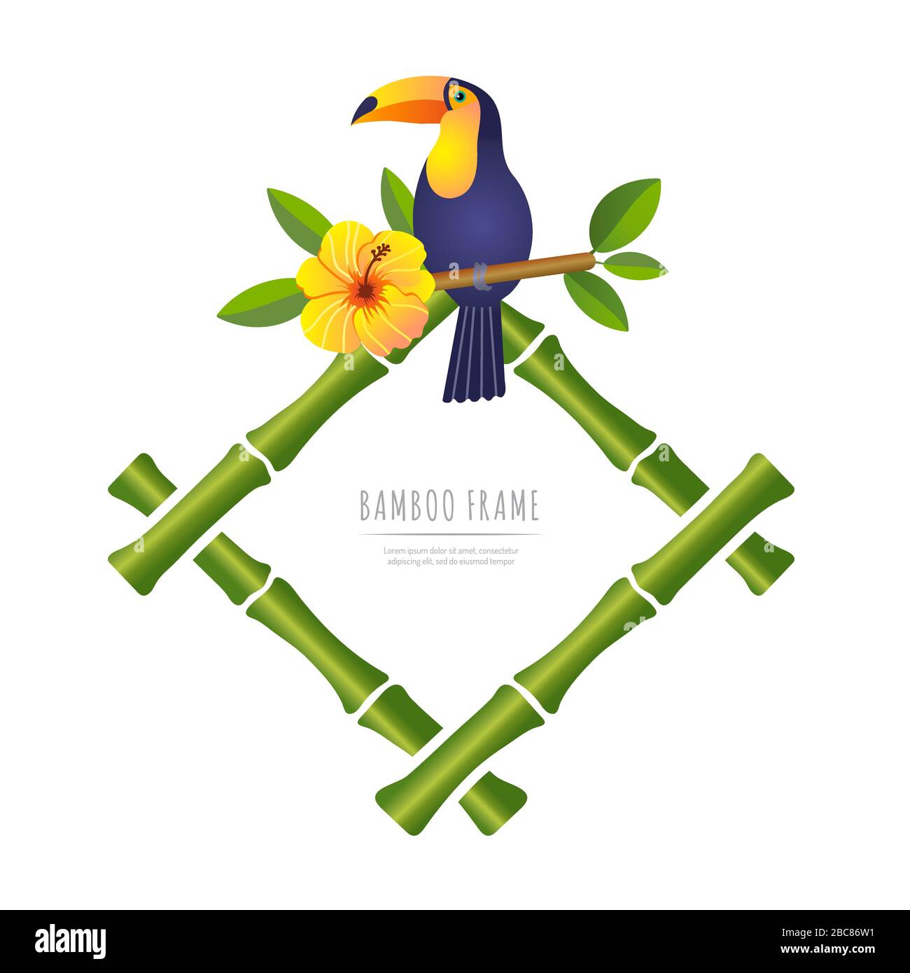 bamboo frame with toukan on white background vector illustration Stock Vector