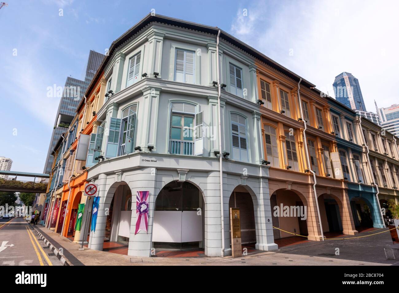 Coloured houses in  South Bridge Road, Chinatown, Singapore Stock Photo
