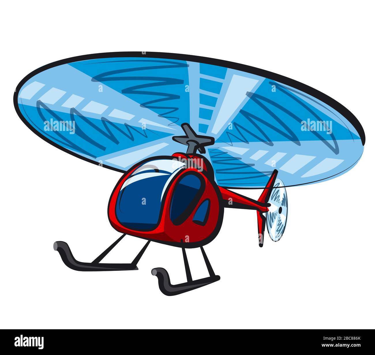 illustration of the flying red small helicopter on the white background Stock Vector