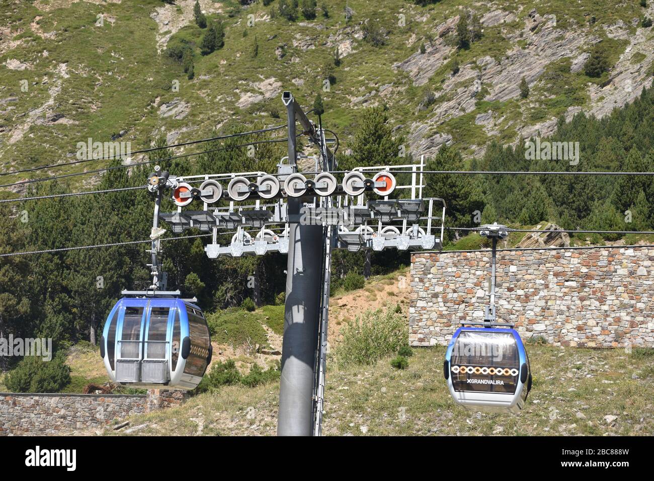 Cable cars passing at tower Stock Photo - Alamy