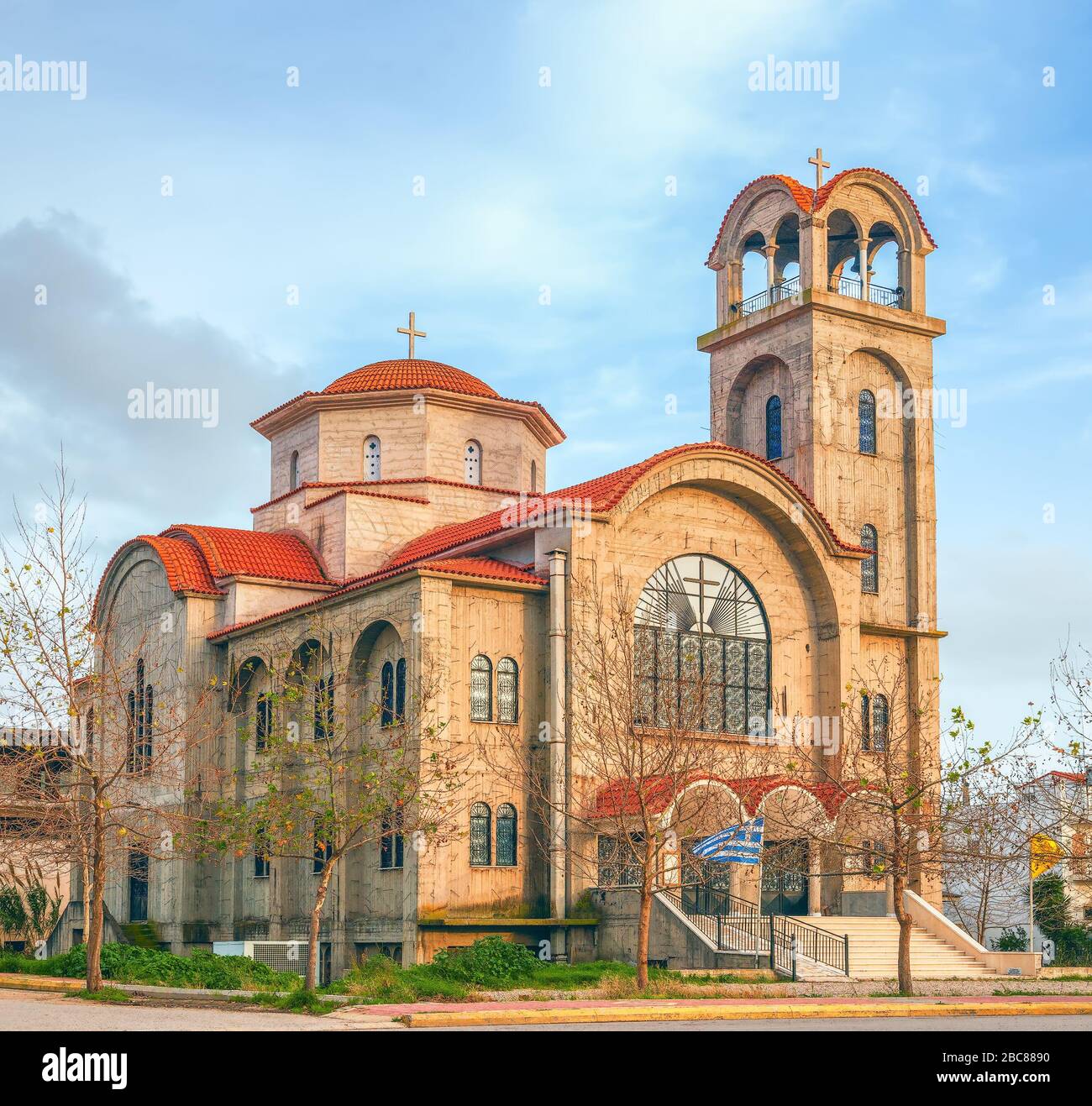 View of Greek Orthodox Church in winter. Peloponnese peninsula. Greece Stock Photo