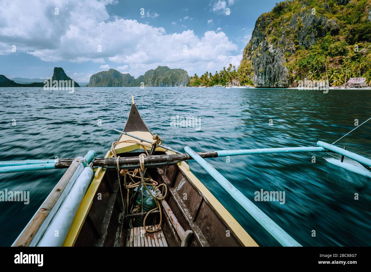 Discover exploring El Nido Nature Reserve in the province of Palawan with fishing boat world famous touristic spot locations, travel tour trip Philipp Stock Photo