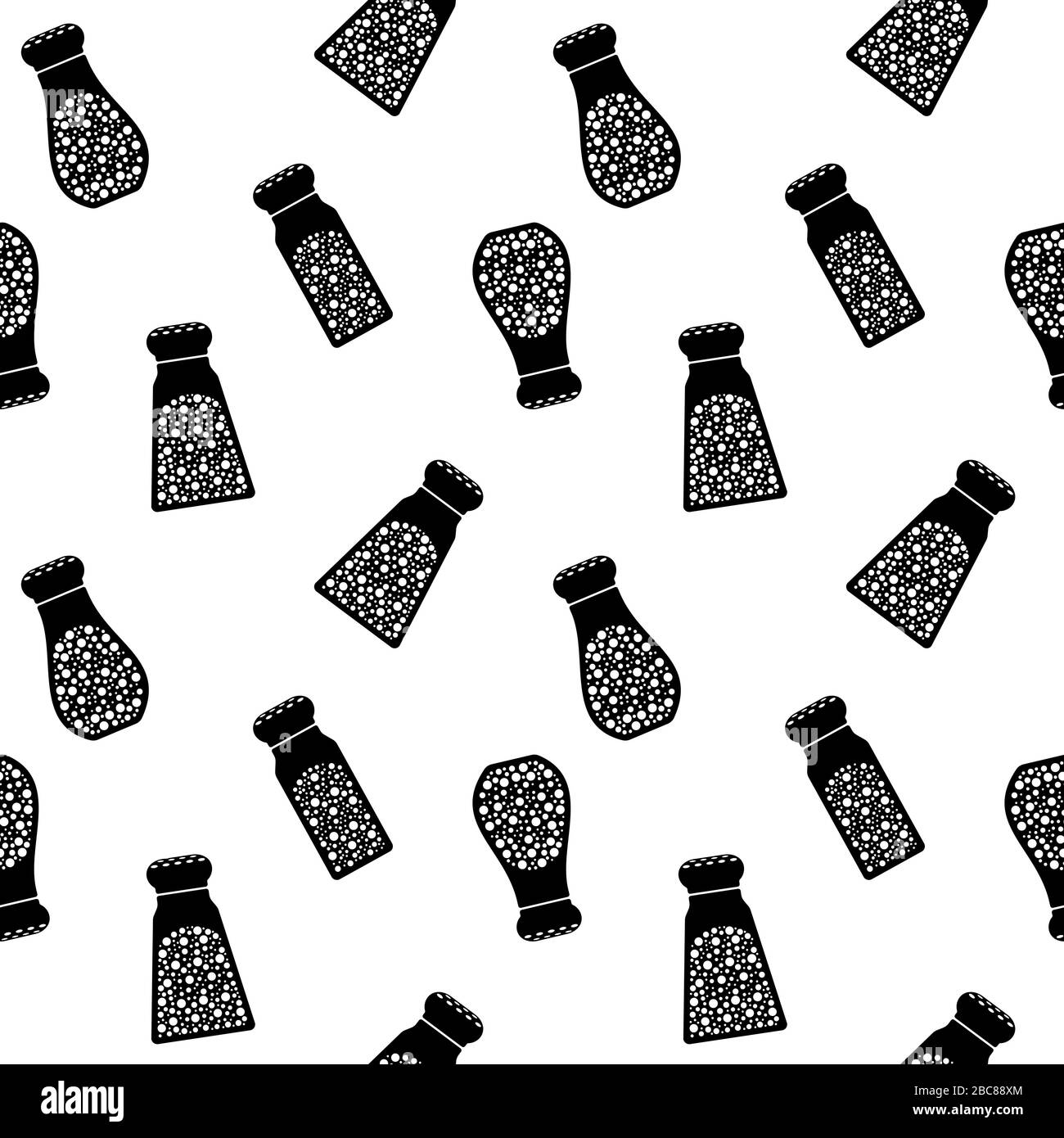 Seamless pattern with salt and pepper shakers. Black spice bottles ...
