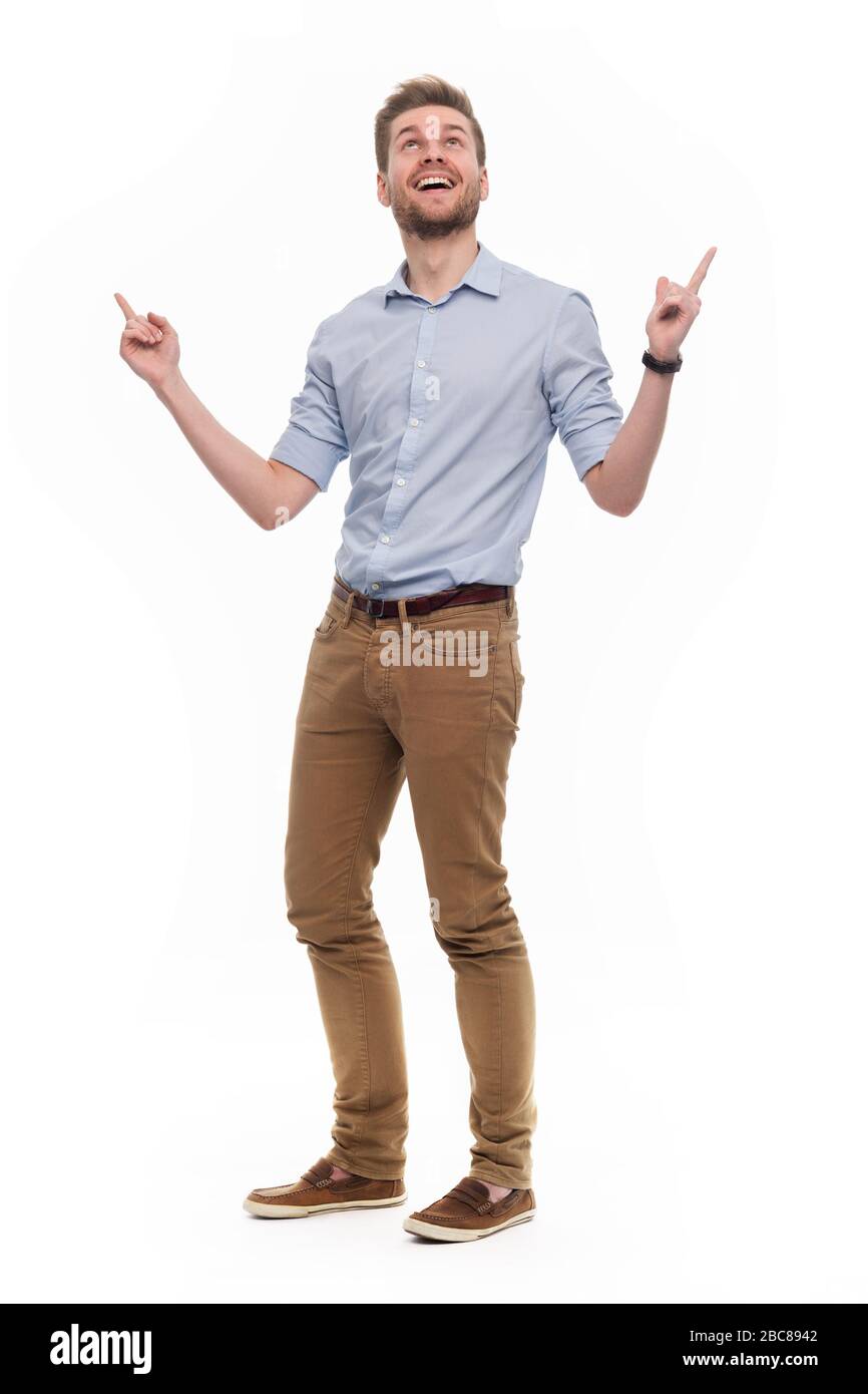 Portrait of young man looking up Stock Photo