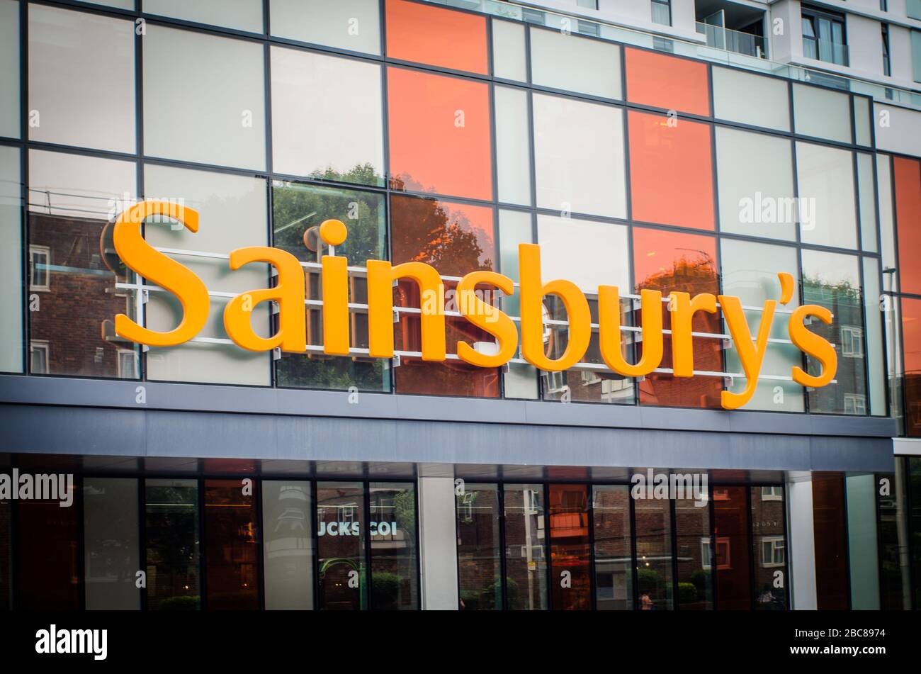 Sainsbury's Supermarket branch exterior logo / signage- London Stock Photo