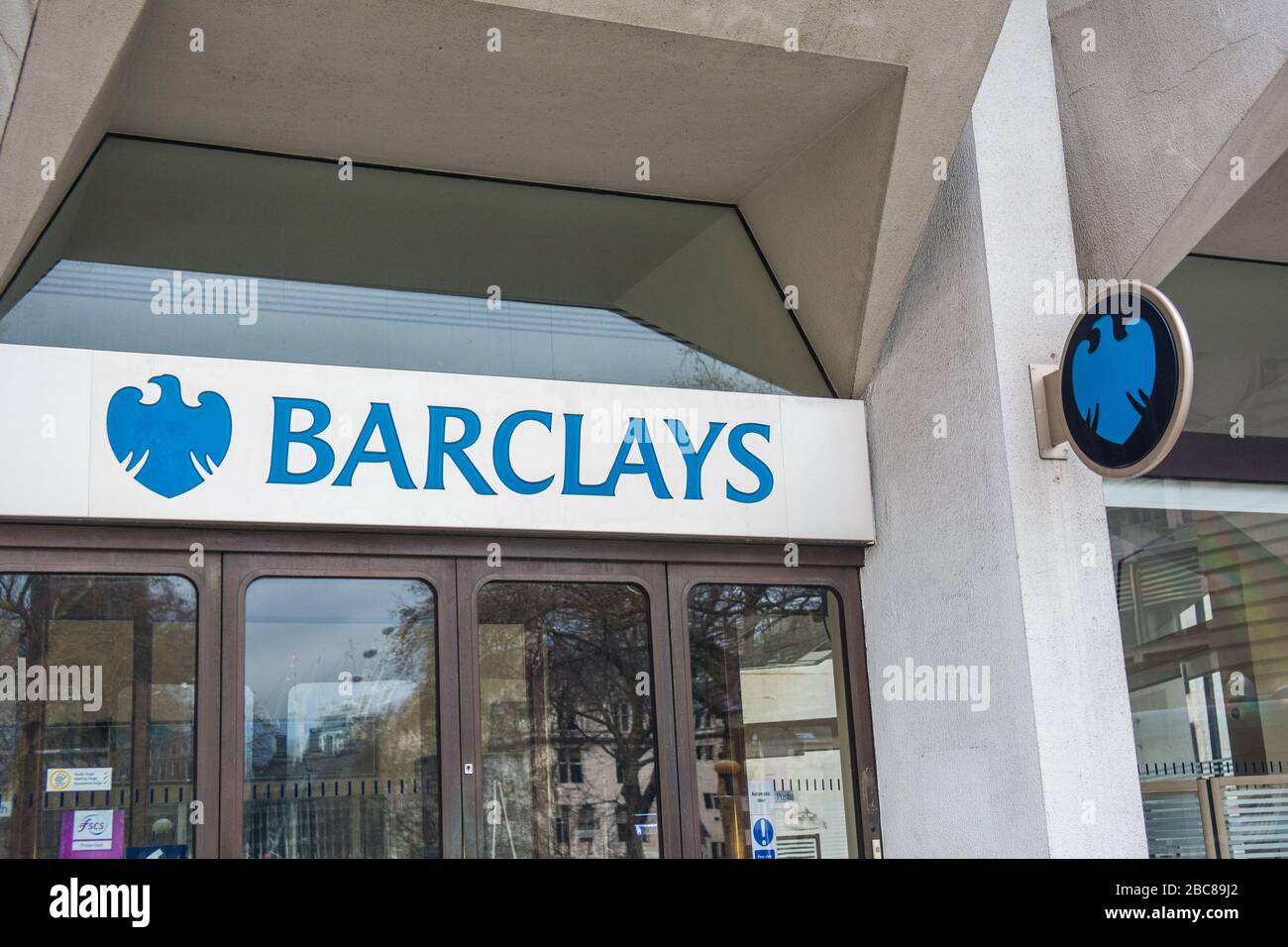 Barclays- British high street retail & commercial bank- exterior logo / signage- London Stock Photo