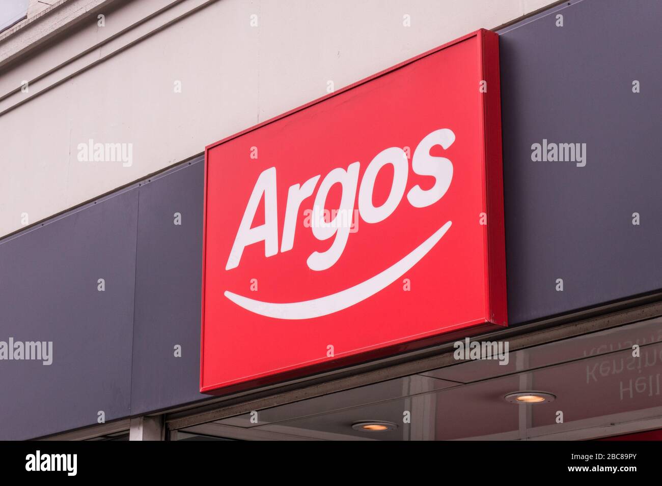 Argos store, large British high street retailer- exterior logo / signage- London Stock Photo