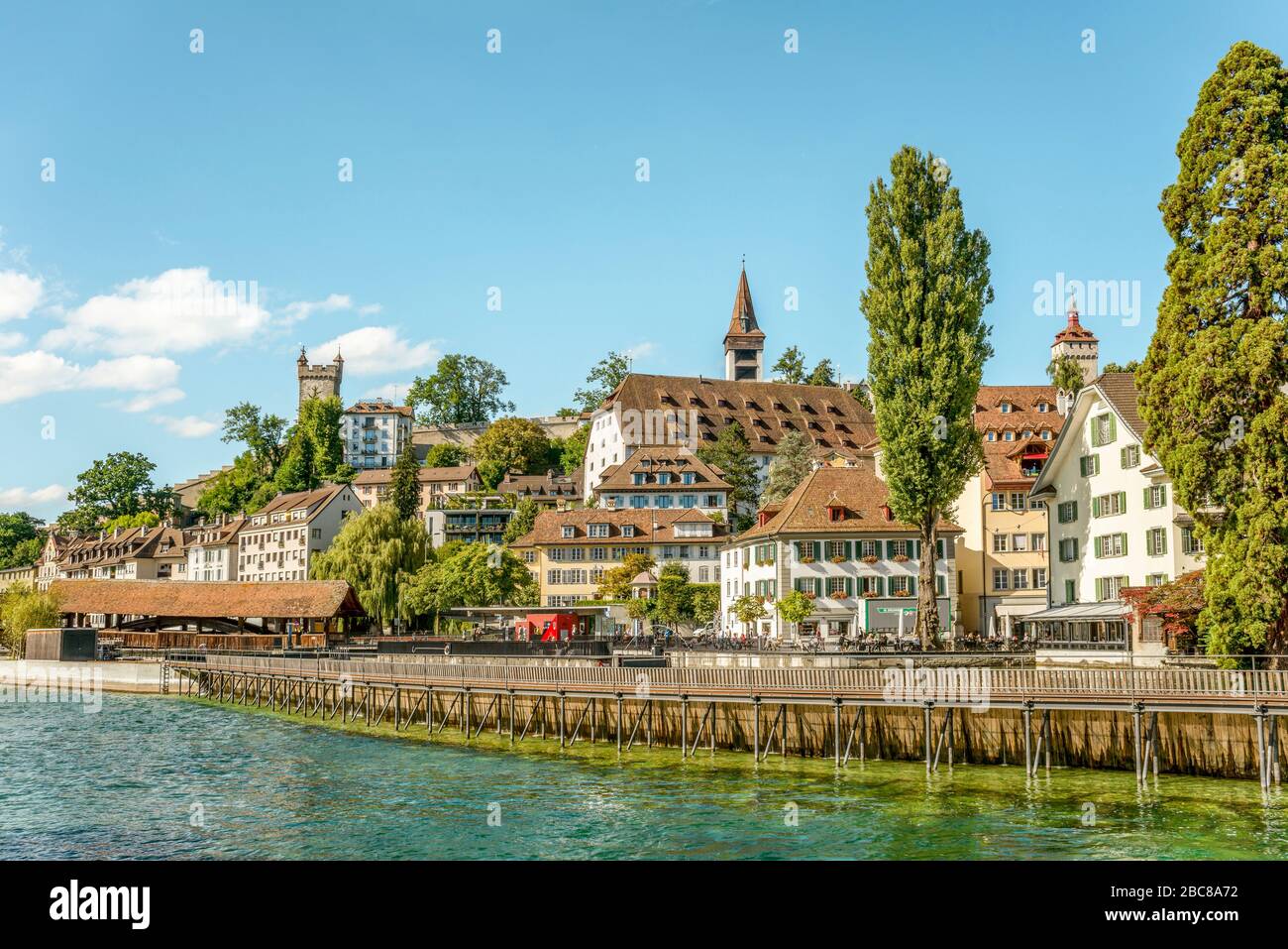 Reuss River and Musegg Wall at the old town of Lucerne, Switzerland Stock Photo