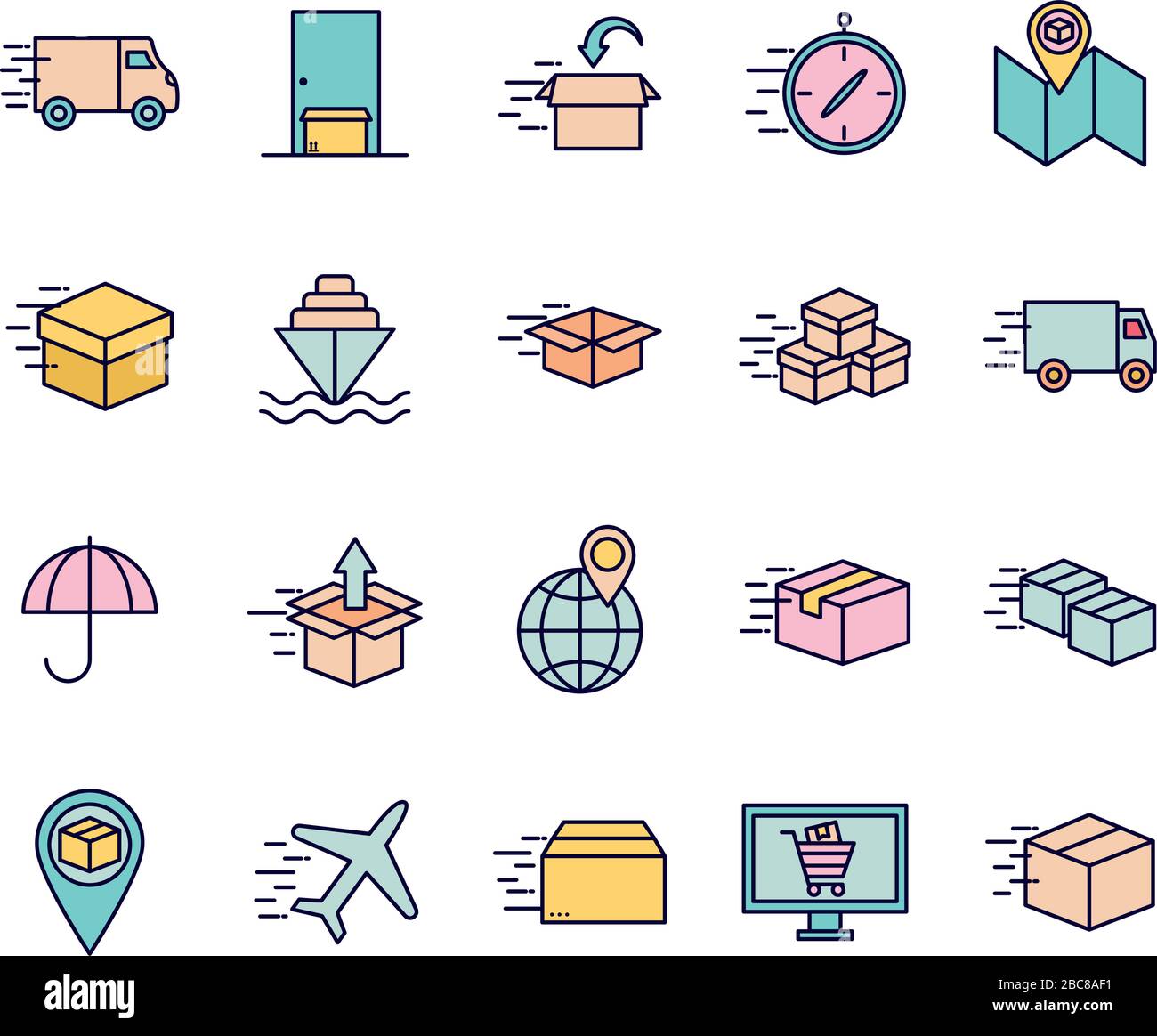 Fast delivery line and fill style icon set vector design Stock Vector