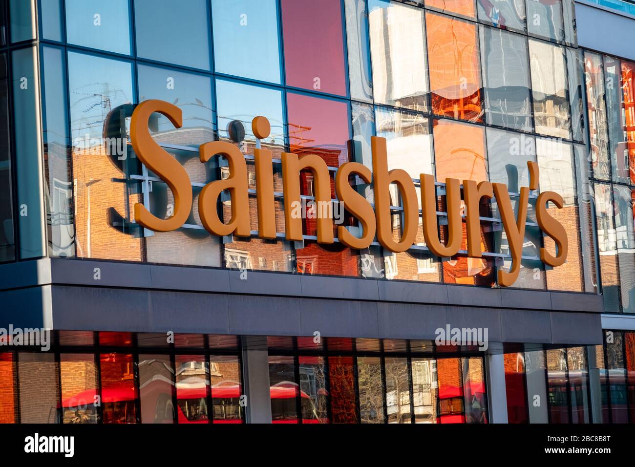 Sainsbury's Supermarket branch exterior logo / signage- London Stock Photo