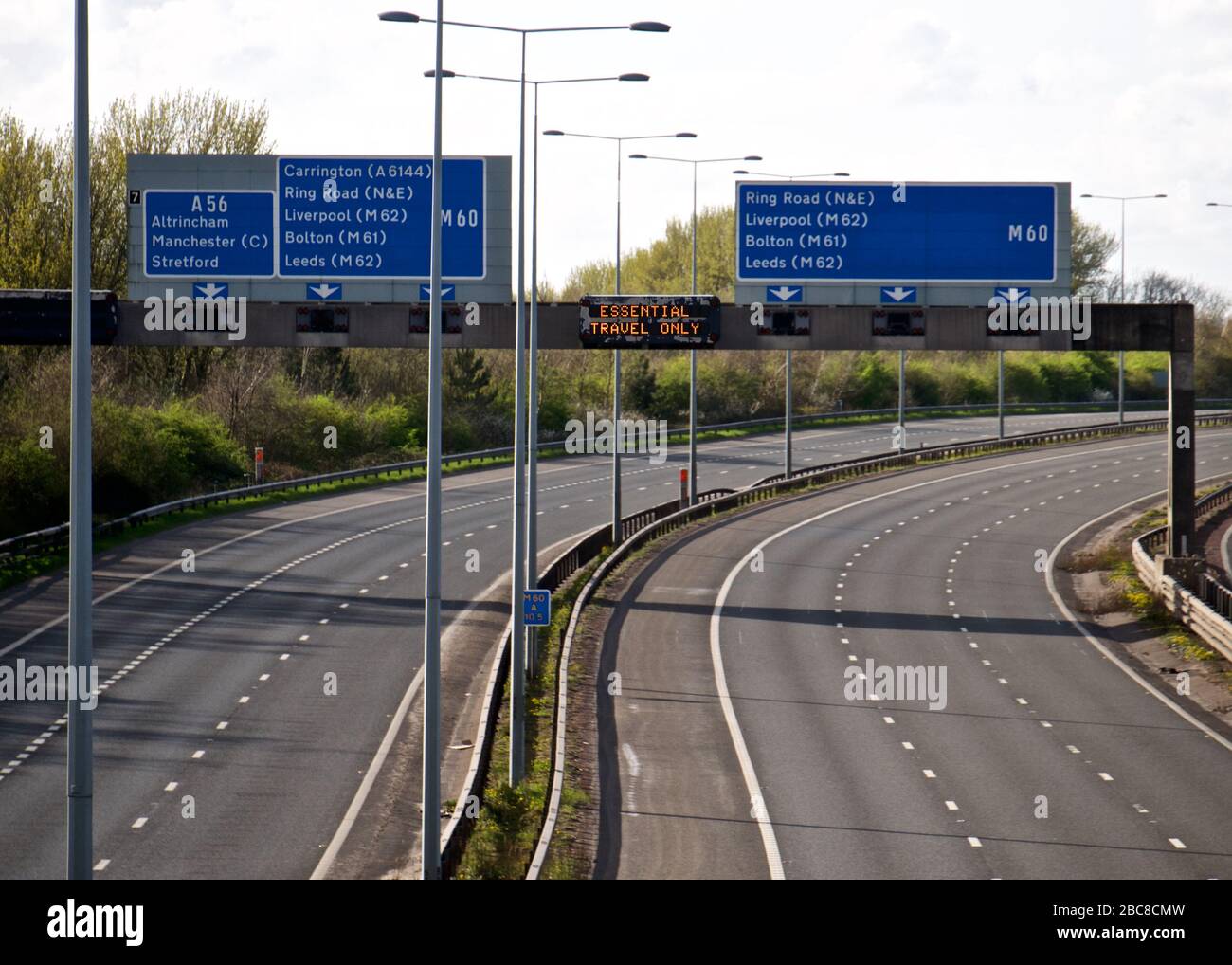 Essential Travel restriction empties M60 motorway Stock Photo