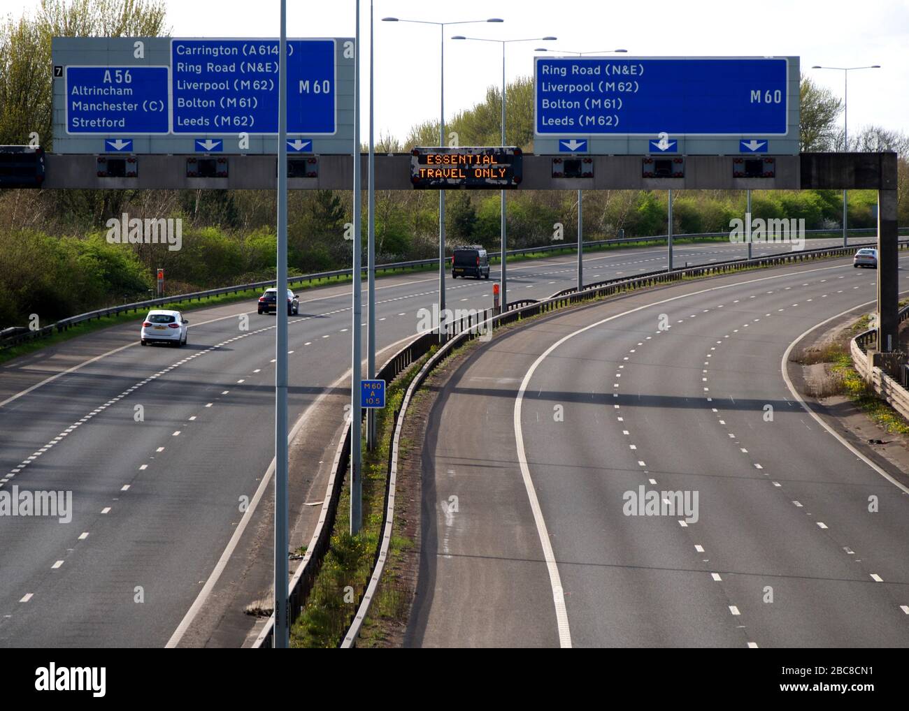 Light traffic on Manchester's M60 motorway during lockdown Stock Photo