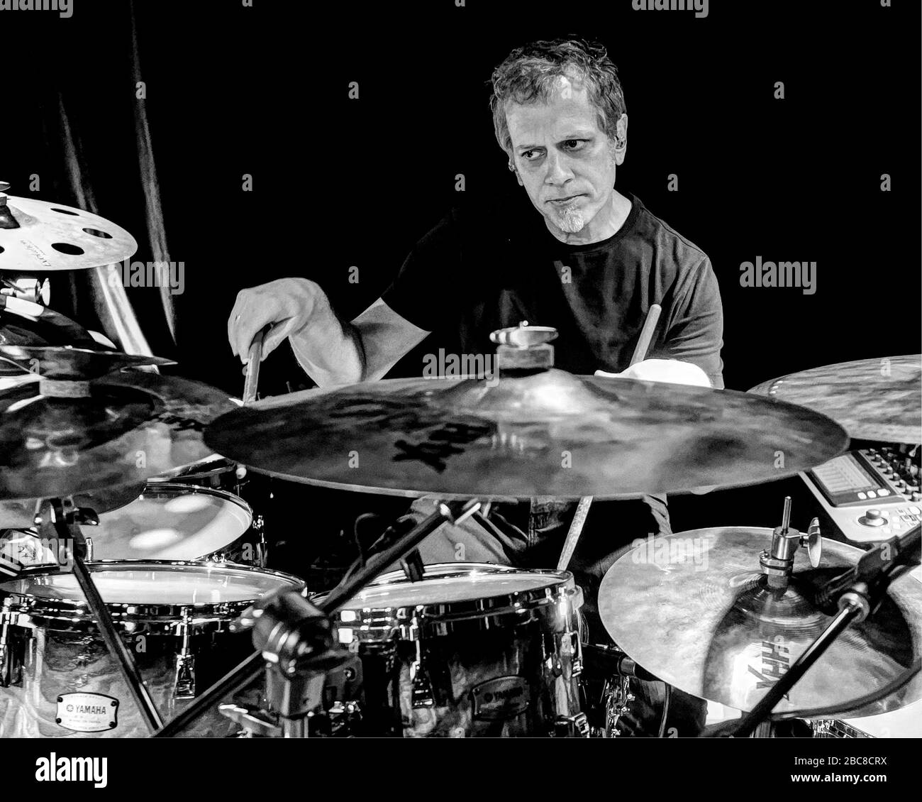 Drummer Dave Weckl warms up before a show with Oz Noy at 3rd and