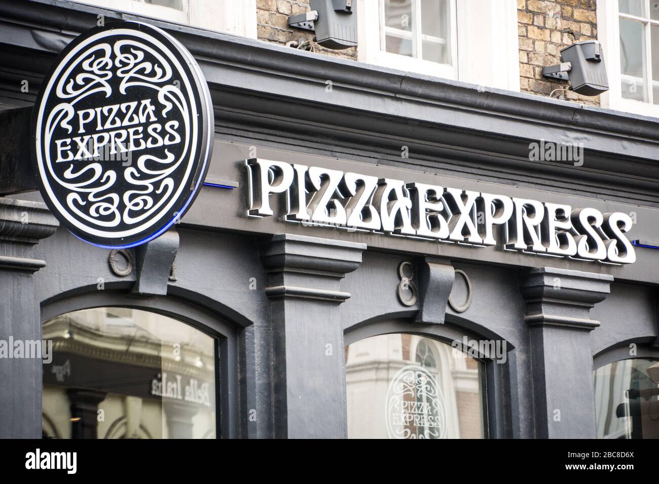 Pizza Express branch, exterior logo / signage- London Stock Photo