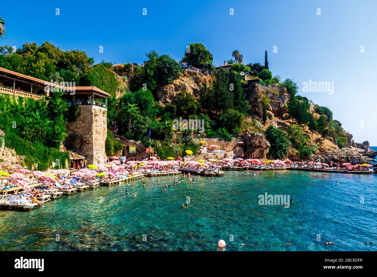 Antalya, Turkey - 20 September 2019: Mermerli Beach (Mermerli Plajı) near old port Antalya Turkey. Stock Photo
