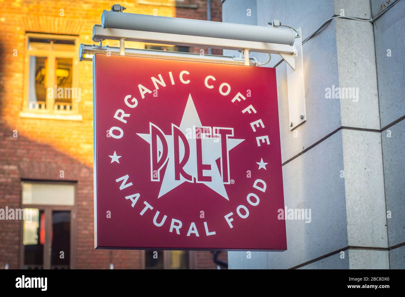 Pret a Manger store signage, British cafe chain - London Stock Photo