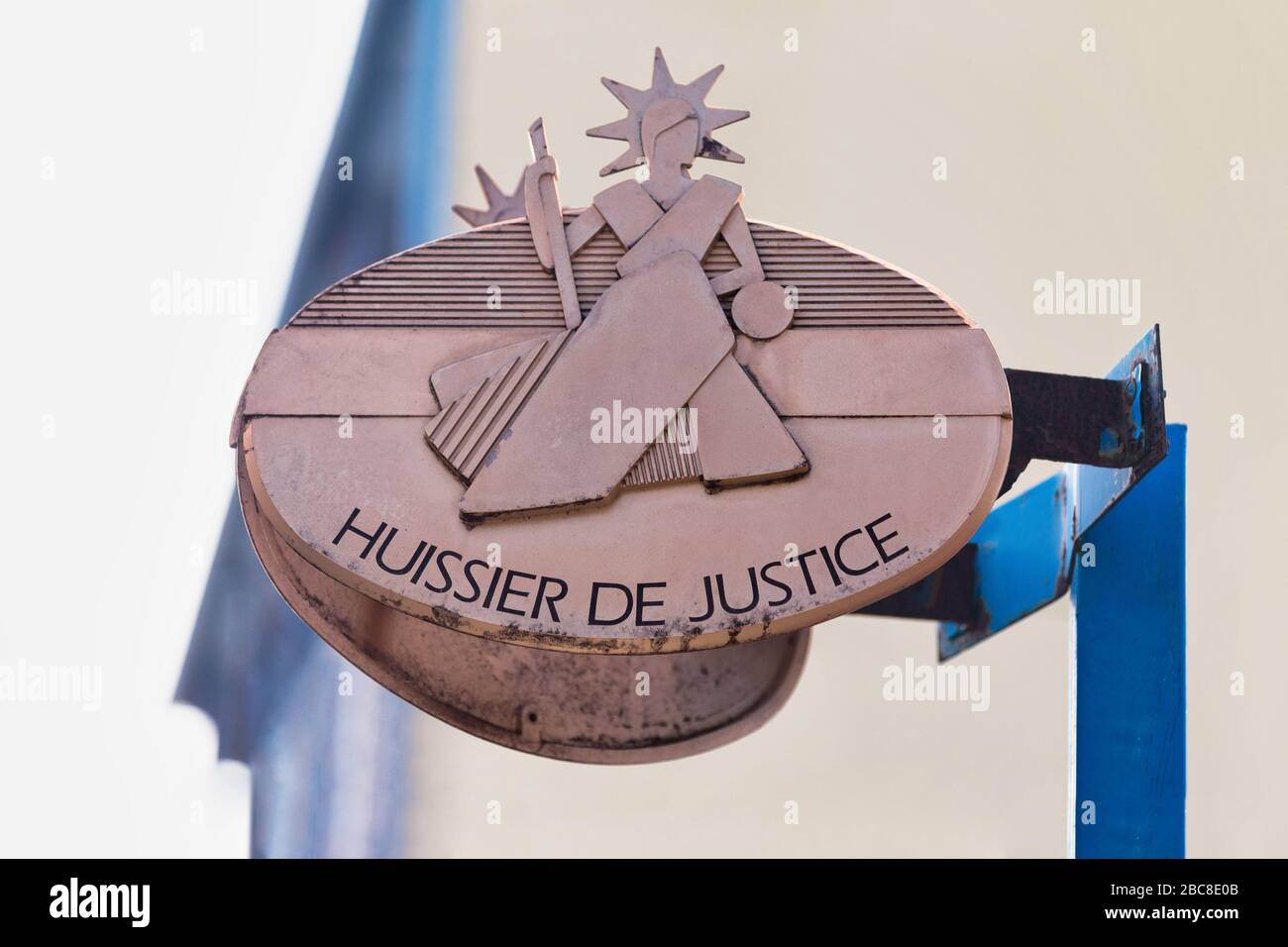 Signboard on building of a Huissier de justice (bailiff) in Paris, France. Stock Photo