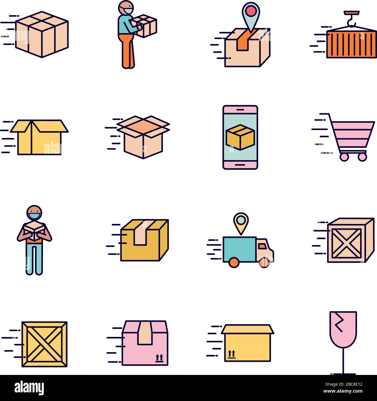 Fast delivery line and fill style icon set vector design Stock Vector