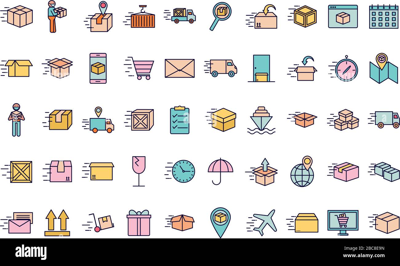 Fast delivery line and fill style icon set vector design Stock Vector