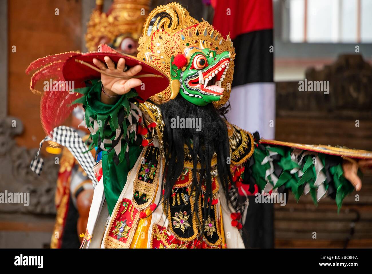 Horizontal portrait of the Garuda character in Barong dance in Bali, Indonesia. Stock Photo