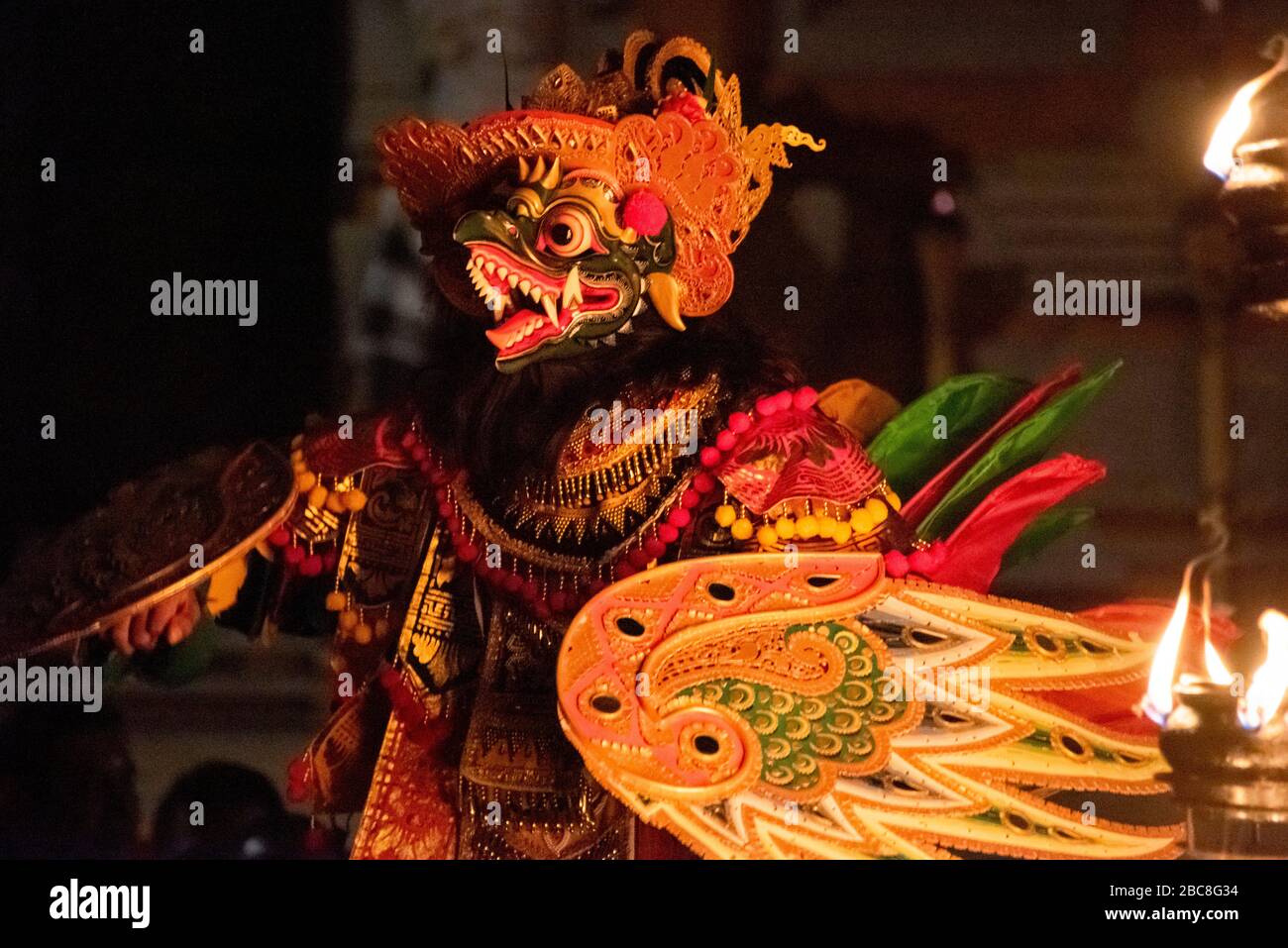 Horizontal portrait of the Garuda character in Kecak Fire Dance in Bali, Indonesia. Stock Photo