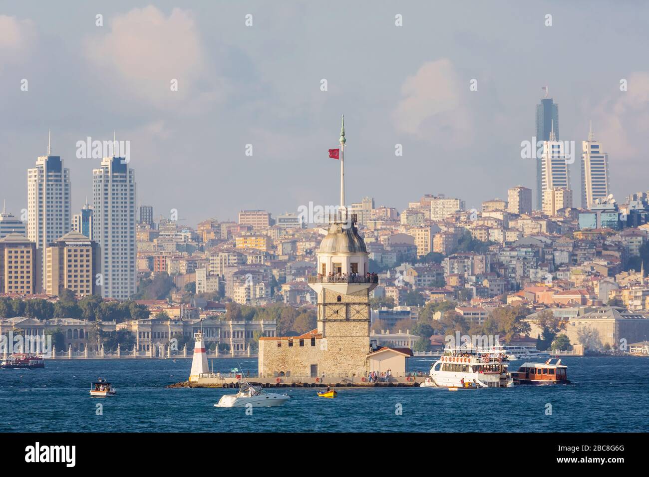 Istanbul, Turkey.  Leander´s Tower in the Bosphorus, known in Turkish as Kiz Kulesi, or the Maiden's Tower. Stock Photo