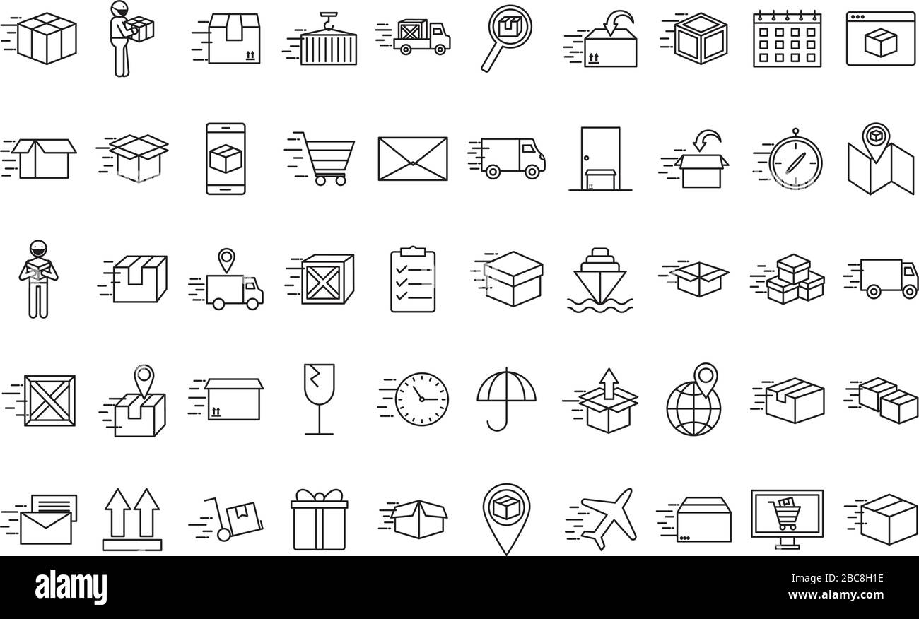 Fast delivery line style icon set vector design Stock Vector