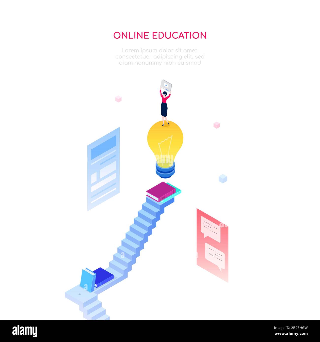 Online education concept - modern isometric vector web banner Stock Vector