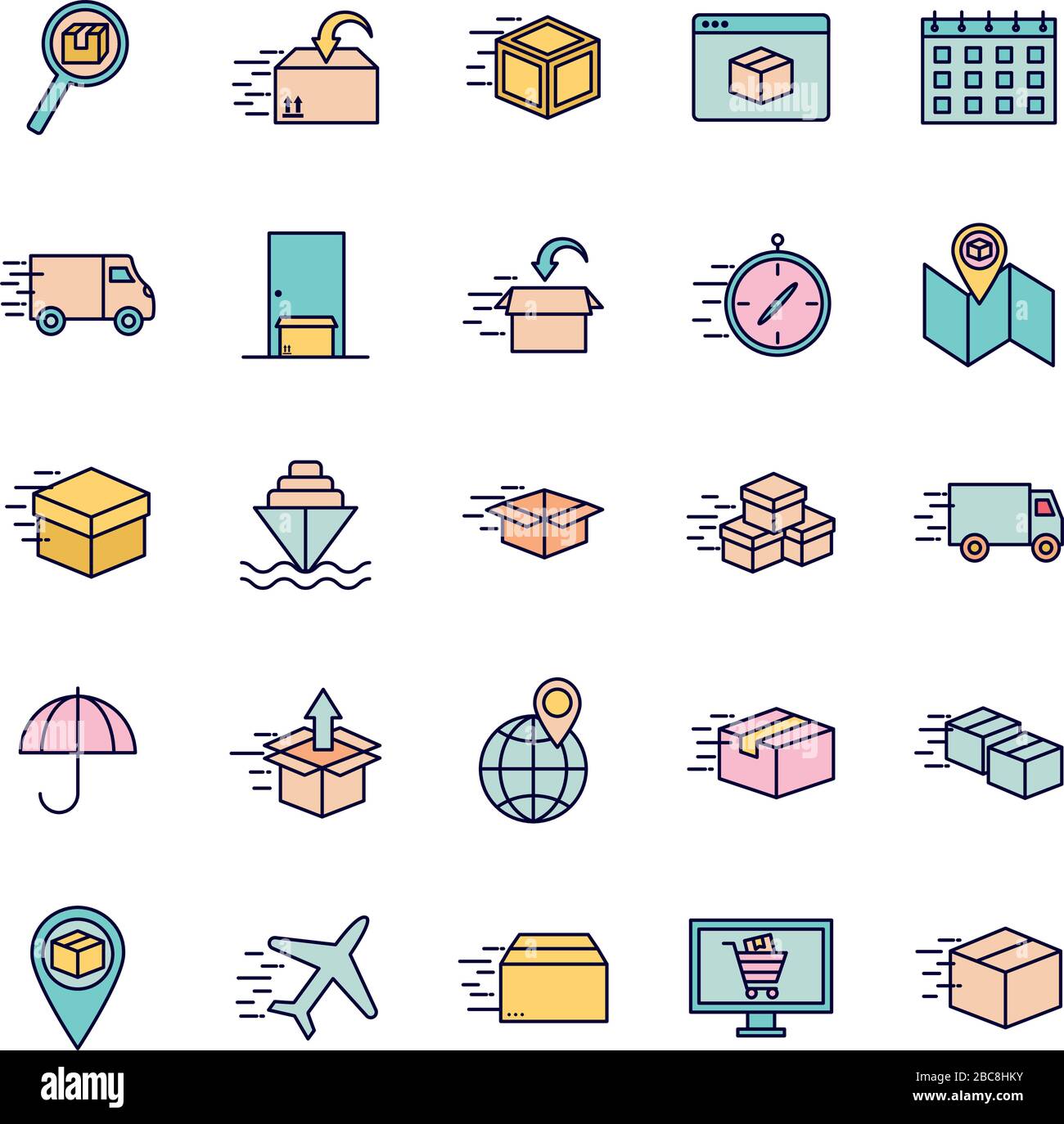Fast delivery line and fill style icon set vector design Stock Vector