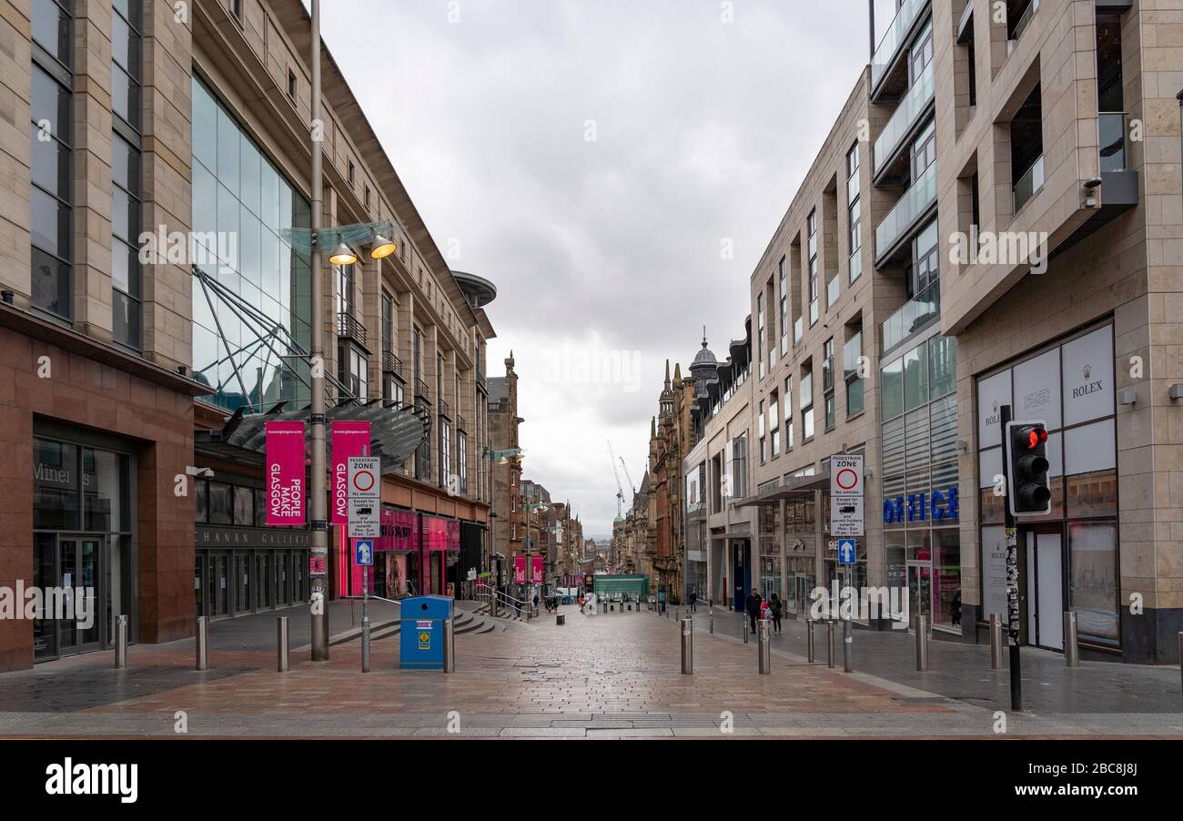 Glasgow, Scotland, UK. 3 April, 2020. Images from Glasgow at the end of the second week of Coronavirus lockdown.A deserted Buchanan Street in central Glasgow Iain Masterton/Alamy Live News Stock Photo